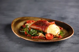 Mozzarella Saltimbocca with Fennel Salad and Tomato Sauce