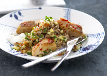 Tabbouleh på perlerug til stegt fisk