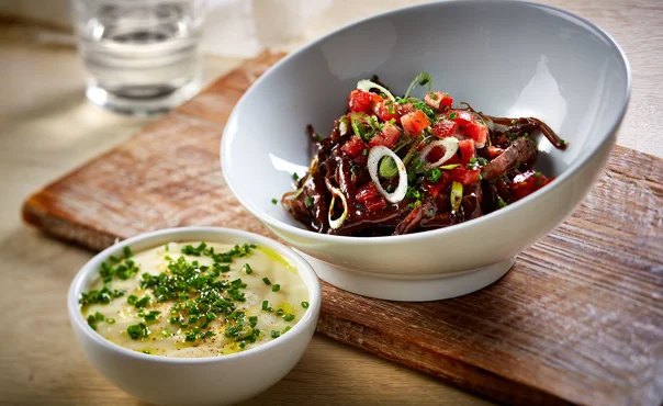 Braised Short Ribs with Cheddar Mashed Potatoes