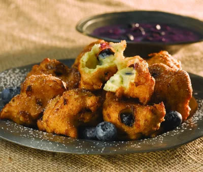Blueberry Fritters with Blue Cheese and Apple Sauce