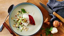 Jordskokkesuppe med torsk