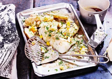 Rimmad torskrygg med pepparrot och brynt smör