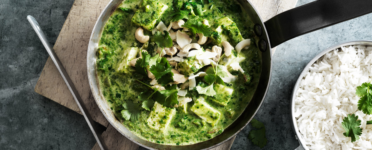 Palak paneer med ris