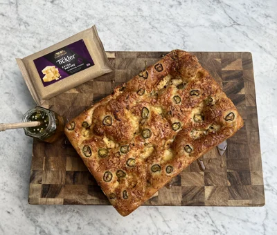 Focaccia with Castello® Tickler Extra Mature Cheddar and Jalapeño Honey