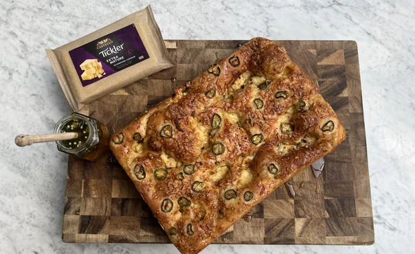 Focaccia with Castello® Tickler Extra Mature Cheddar and  Jalapeño Honey
