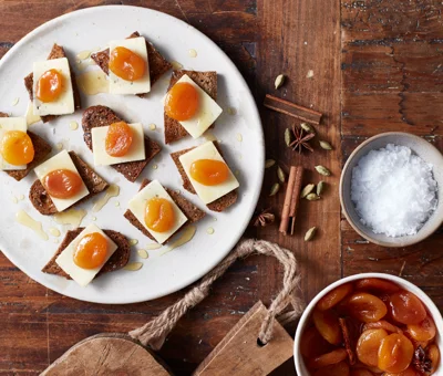 Aged Havarti with pickled apricots