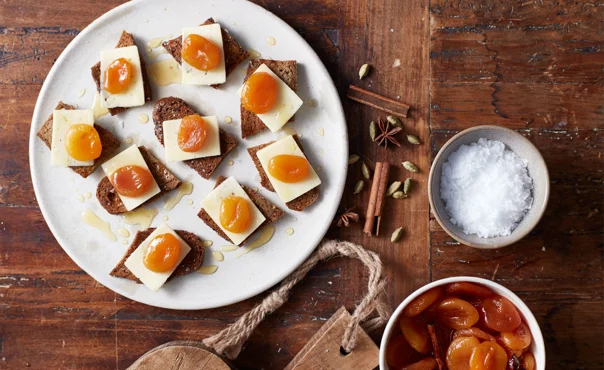 Mature cheddar with pickled apricots