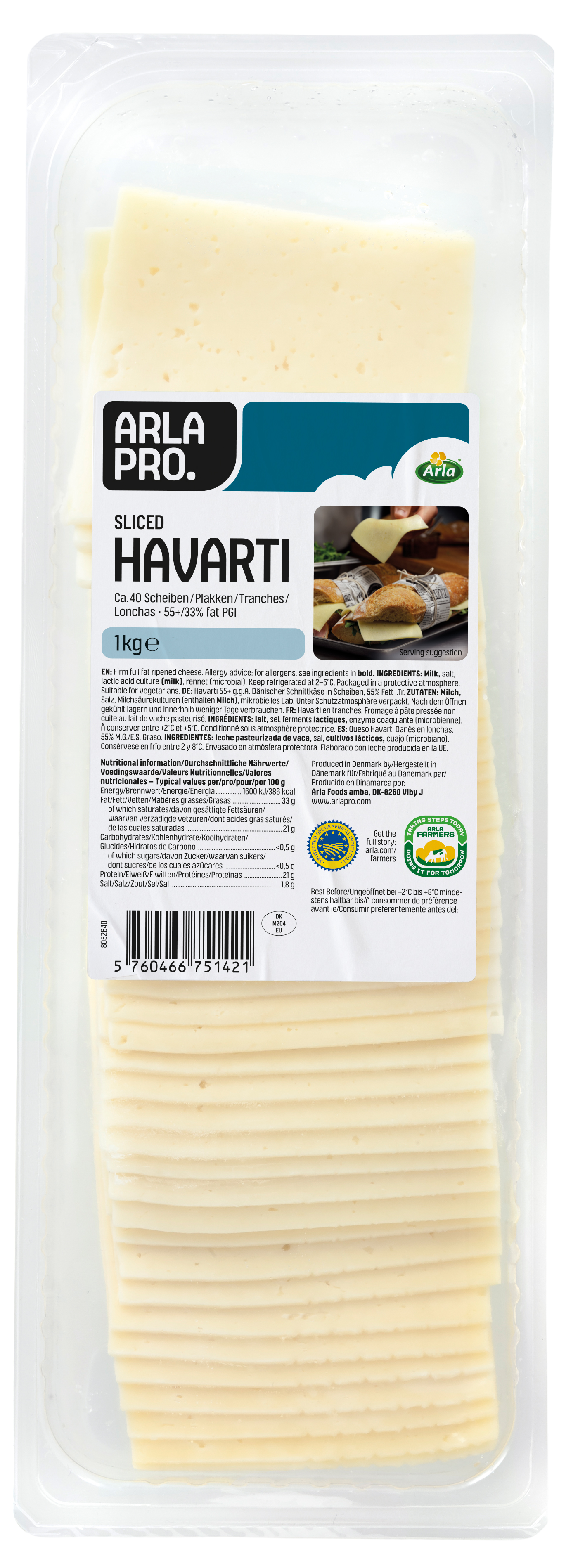 Arla® Pro Havarti g.g.A. 55+ Scheiben