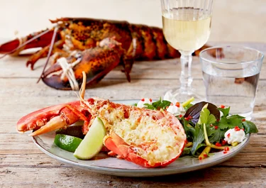 Gratineret hummer med wasabiflødeskum
