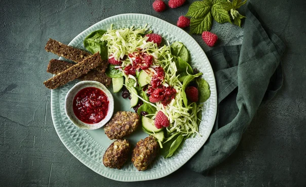 Beef Meatballs with Raspberry Salad