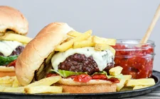 Blue Cheese burger with tomato-shallot jam