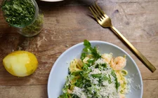 Prawn pasta with lemon and cheddar sauce