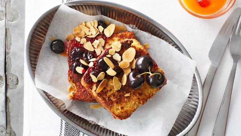 French Toast with Cherries and Roasted Almonds