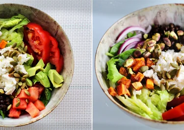Zoete aardappel Buddha bowl met linzen