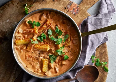 Stroganoff with cheese and mushrooms
