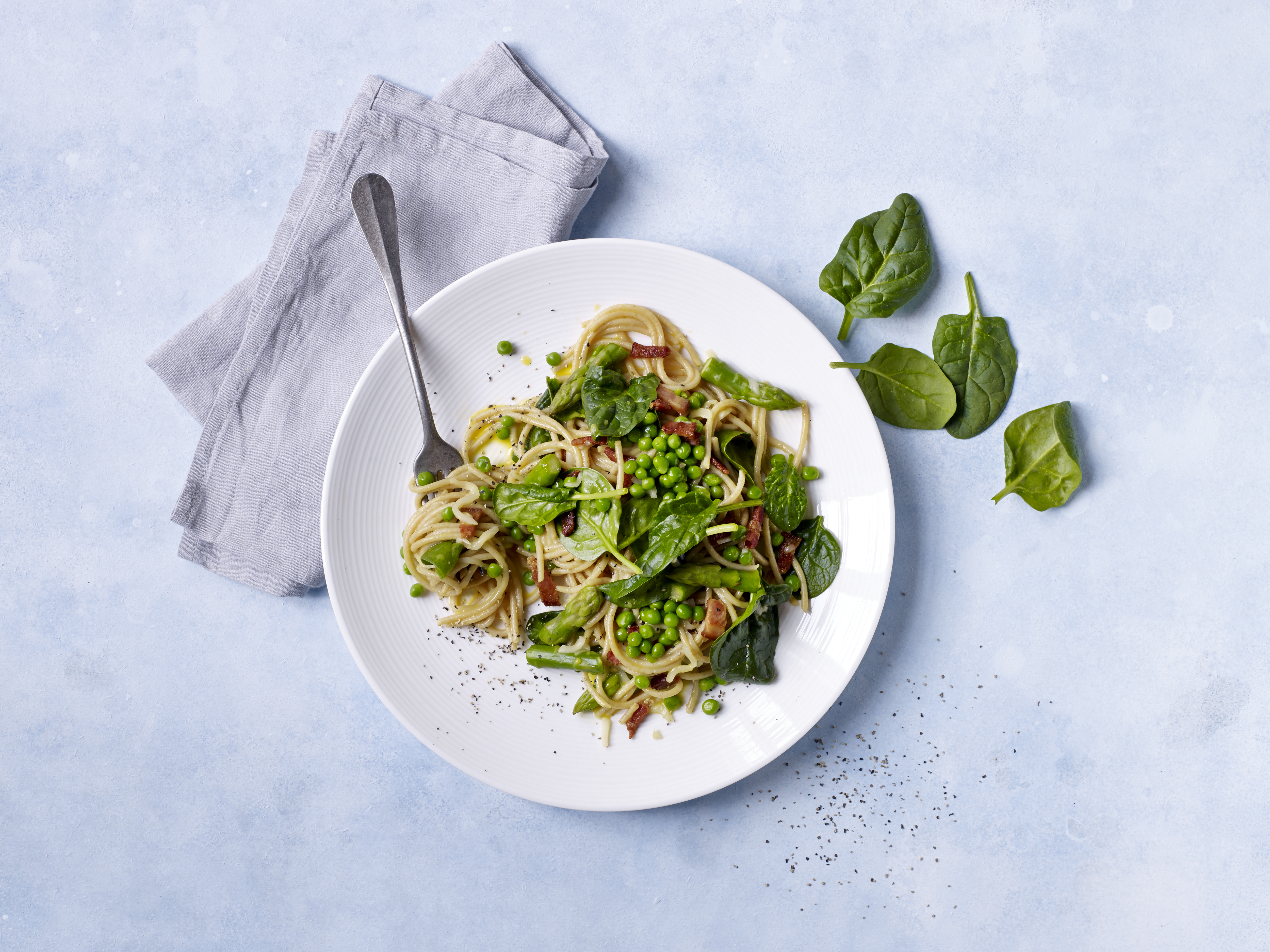 Spaghetti met groene asperges