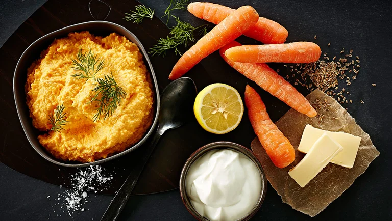 Gulerodshummus med citron og dildfrø