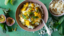 Eksotisk hytteostbowl med mango
