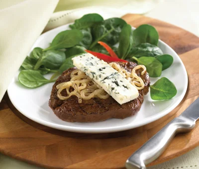 Steak with caraway onions and Blue Cheese