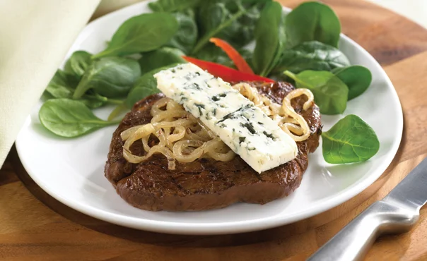 Steak with caraway onions and Blue Cheese