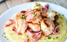 Caraway Havarti grits with shrimp and corned beef