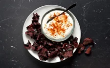 Blue Cheese Dip with Beet Chips