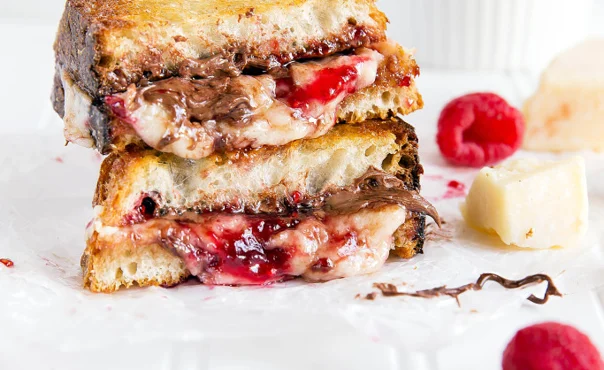 Raspberry and nutella stuffed grilled cheese