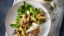 Svampesalat med sennepsbagt torsk