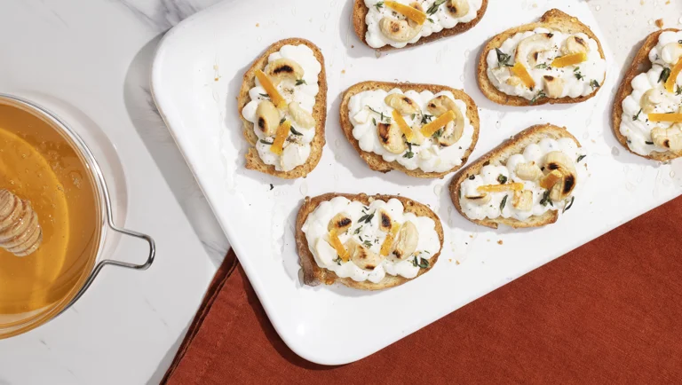 Whipped Ricotta Honey Cashew Crostini