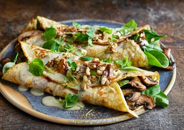 Crêpepannenkoeken met blauwe kaas