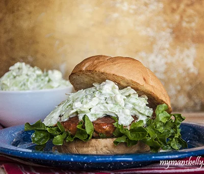 Buffalo chicken burgers with Blue Cheese slaw