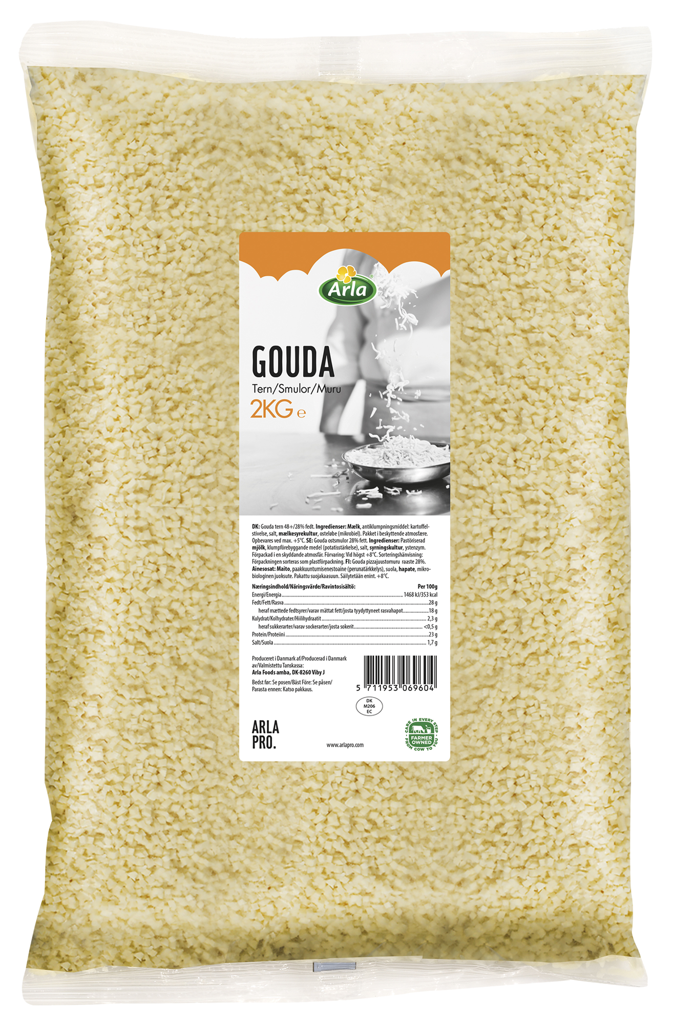Arla Pro gouda pizzajuustomuru 28% 2kg