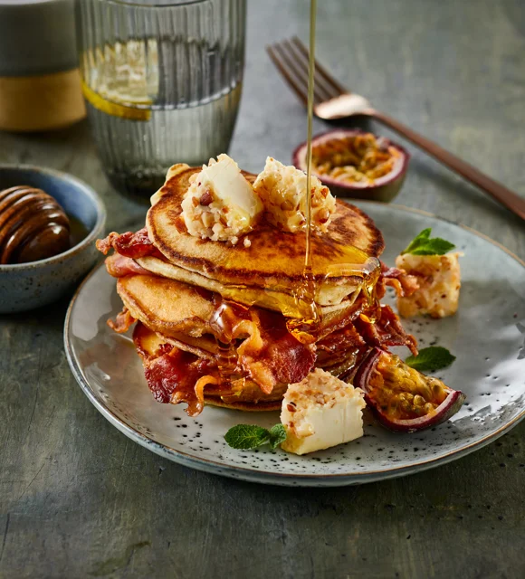 Easy American Pancakes with Pineapple Cream Cheese & Bacon