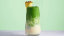 Lactose-free green smoothie with pineapple and mango 