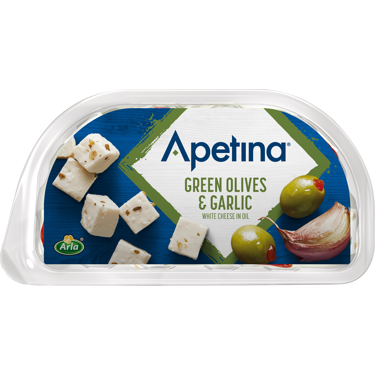 Apetina snack, vihreät oliivit ja valkosipuli 100g