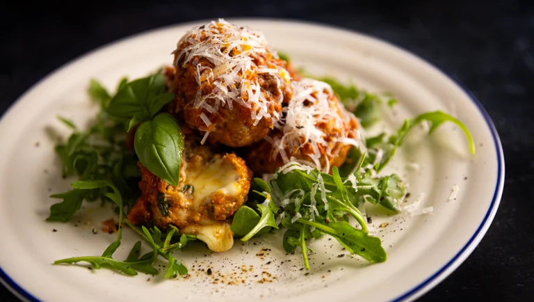 Mozzarella Stuffed Meatballs & Pomodoro Sauce