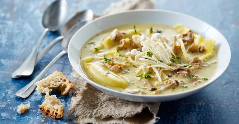 Mushroom ravioli soup