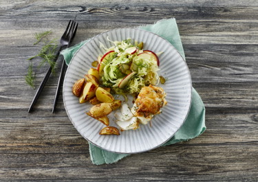 Ostegratineret fisk med ovnkartofler