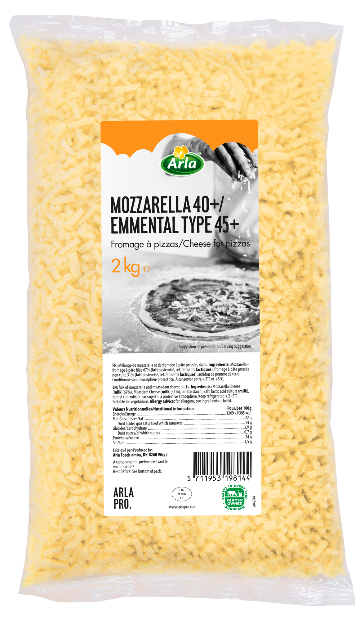 Mix Mozzarella / Emmental Type – Gros brins 4x4x20mm – 2 KG