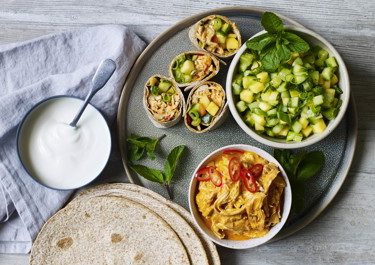 Tortillas med quick pulled chicken og mangosalsa