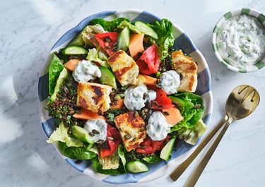 Halloumisallad med tzatziki