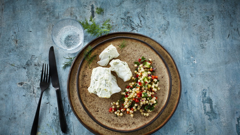 Cod with Persian yoghurt topping