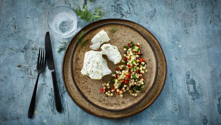 Cod with Persian yoghurt topping