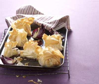 Filo Wrapped Camembert/Brie with Red Onion Chutney