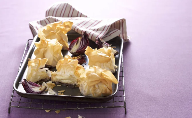 Filo Wrapped Camembert/Brie with Red Onion Chutney