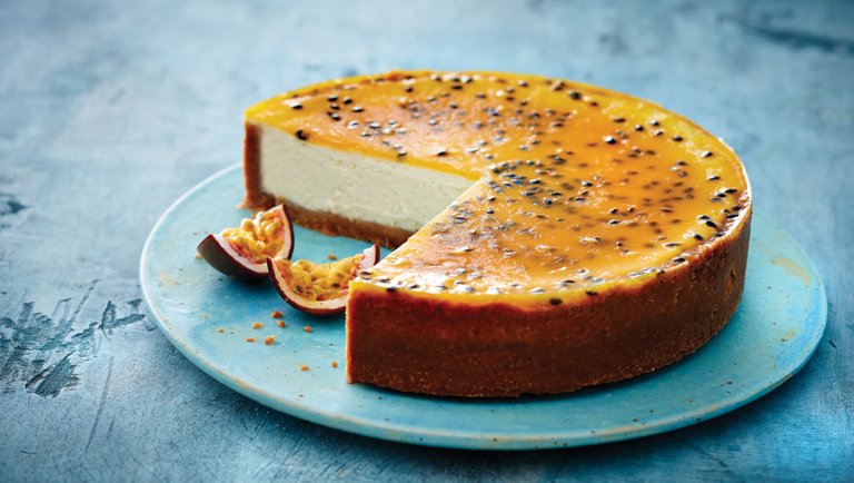Gebackener Käsekuchen mit Vanille und Passionsfrucht