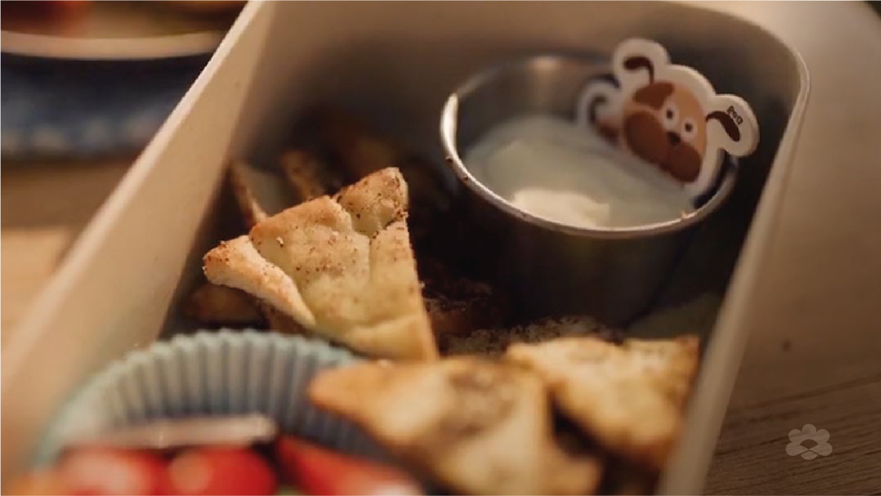 Pita Bread Nachos Lunchbox with Puck Cream Cheese Spread 