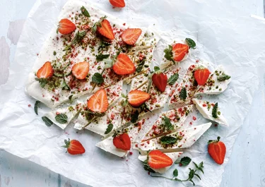 Strawberry and chocolate yogurt bark