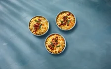 Bacon mac and cheese with sourdough crumble and Castello® cheese bake
