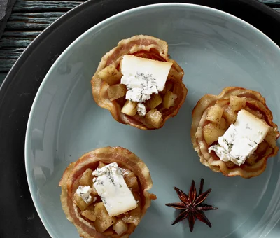 Pancetta Cups with Apples and Blue
